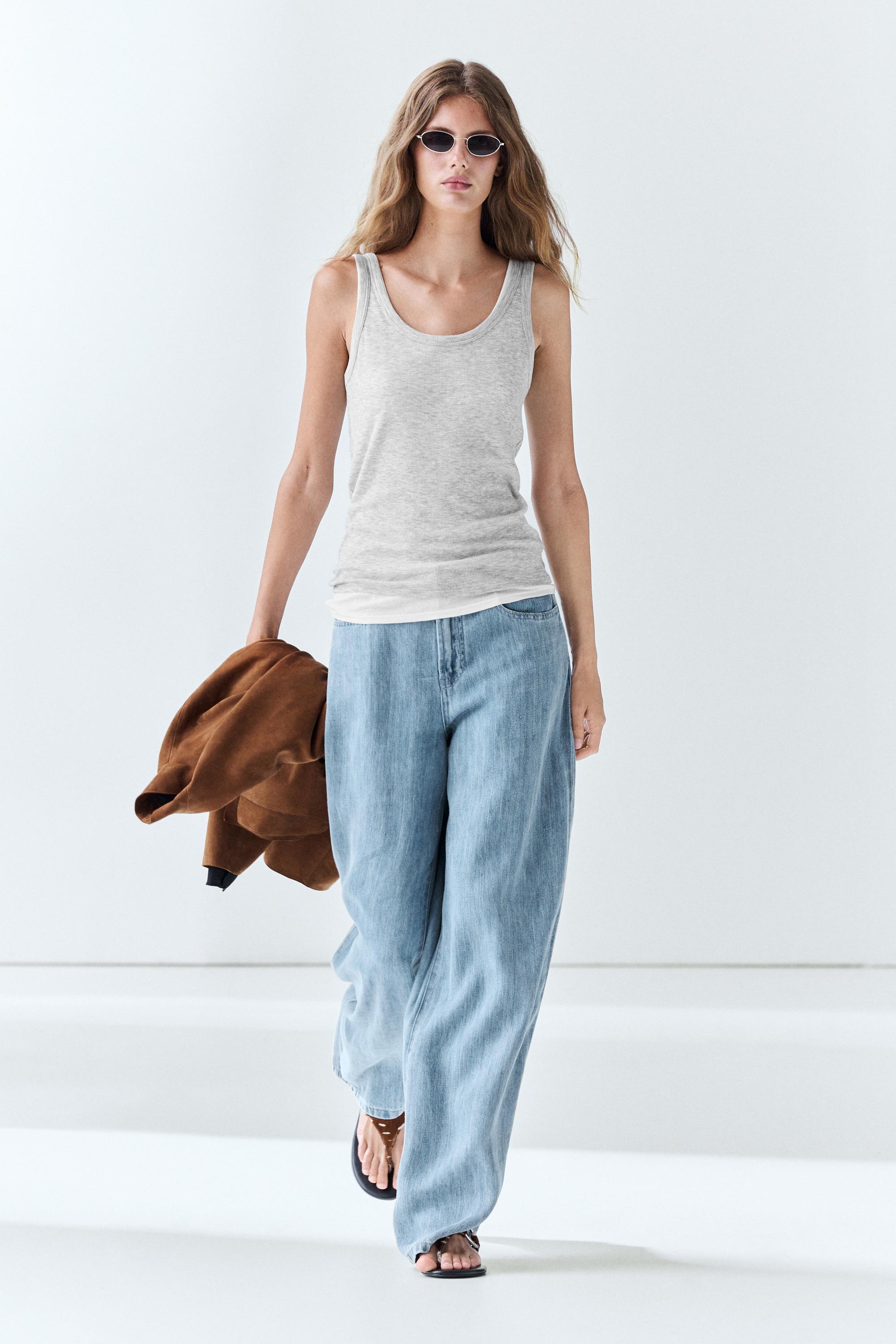 T-shirt double en bord-côte 100 % coton